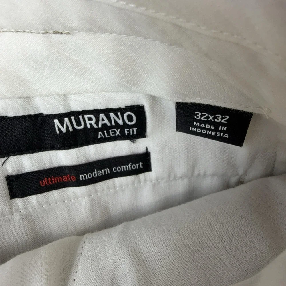 Murano Alex Fit Dress Pants Mens 32x32 Beige Stretch Slim Flat Front Slacks